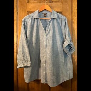 Bit & Bridle denim button down shirt.